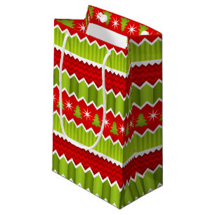 Petit Sac Cadeau Motif rouge et vert de Noël de Chevron de rayures