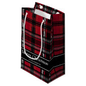 Petit Sac Cadeau Motif Tartan Rouge Et Noir Avec Texte (Devant Angle)