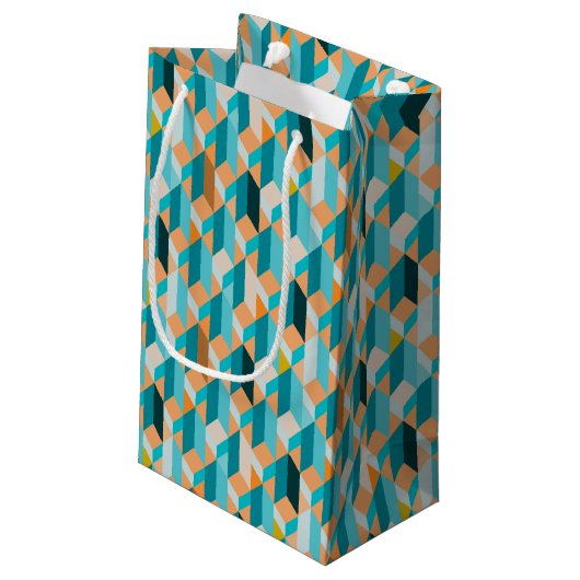 Petit Sac Cadeau Motif turquoise et orange de formes (Dos Angle)