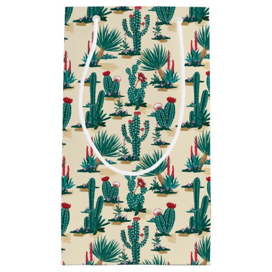 Petit Sac Cadeau Motif vert et rouge de cactus (Devant)