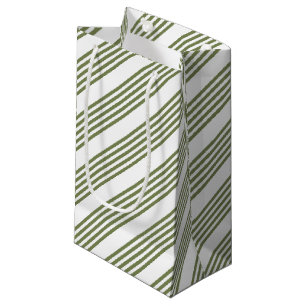 Petit Sac Cadeau Motif vert olive et blanc cinq bandes