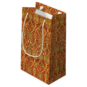 Petit Sac Cadeau Motif vintage William Morris rouge turquoise or