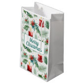 Petit Sac Cadeau Motifs de Noël verts et rouges - (Dos Angle)