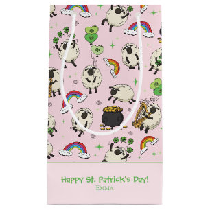 Petit Sac Cadeau Moutons et trèfles roses de la Saint-Patrick pour