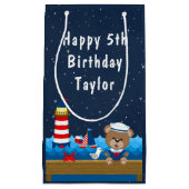 Petit Sac Cadeau Nautical Boy Bear Rouge et Marine Joyeux anniversa (Devant)