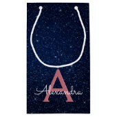 Petit Sac Cadeau Navy Blue & Rose Gold Sparkle Glitter Monogram (Dos)