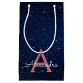 Petit Sac Cadeau Navy Blue & Rose Gold Sparkle Glitter Monogram (Devant)