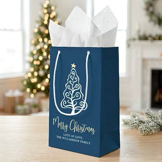 Petit Sac Cadeau Navy Joyeux Noël Arbre Nom Script Caprice