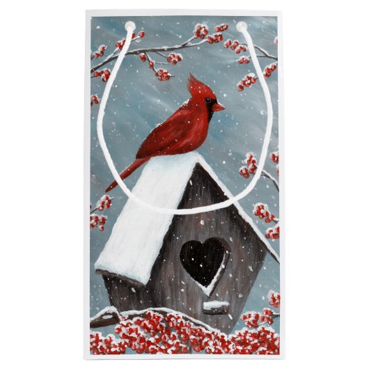 Petit Sac Cadeau Neige cardinale du nord d'hiver (Dos)