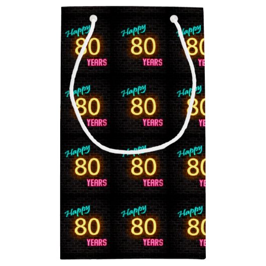 Petit Sac Cadeau néon signe en brique pour 80e anniversaire (Dos)