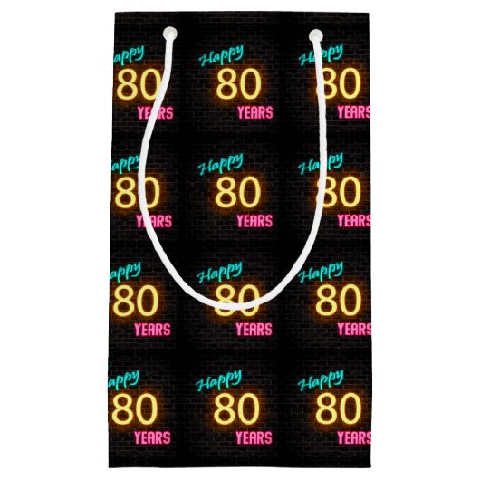 Petit Sac Cadeau néon signe en brique pour 80e anniversaire (Devant)