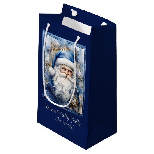 Petit Sac Cadeau Noël bleu et blanc de la Marine (Devant Angle)