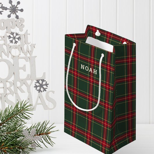 Petit Sac Cadeau Noël classique Plaid Nom personnalisé
