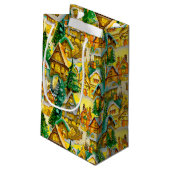 Petit Sac Cadeau Noël dans Whimsical Village Motif aquarelle (Dos Angle)