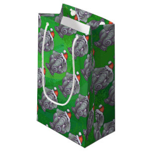 Petit Sac Cadeau Noël d'éléphant sur le vert