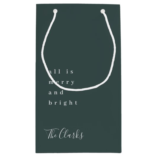 Petit Sac Cadeau Noël minimal | Forêt scandinave verte foncée (Dos)