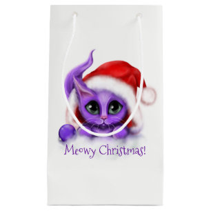 Petit Sac Cadeau Noël pourpre de Kitty Meowy de vacances