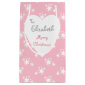 Petit Sac Cadeau Noël rose avec étoiles blanches (Devant)