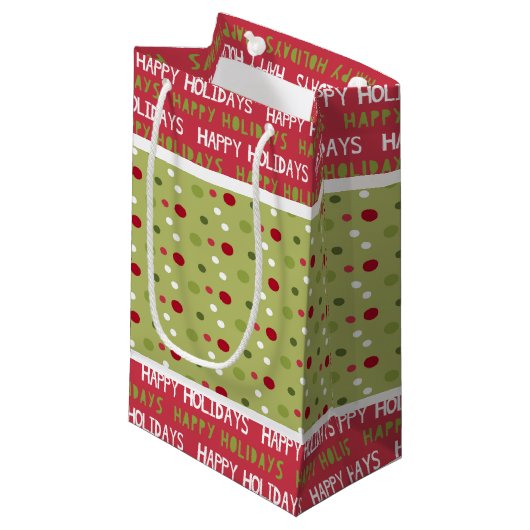 Petit Sac Cadeau Noël rouge, blanc et vert (Devant Angle)