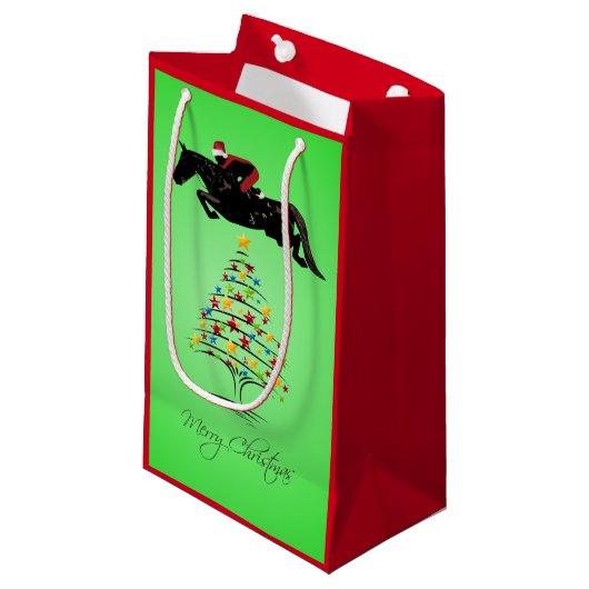 Petit Sac Cadeau Noël sautant de cheval (Devant Angle)