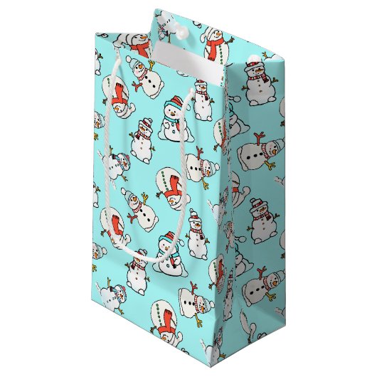 Petit Sac Cadeau Noël Snowman Turquoise (Devant Angle)