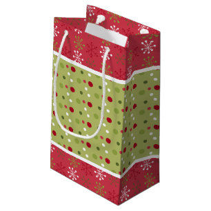 Petit Sac Cadeau Noëls rouges, blancs et verts, pois