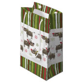 Petit Sac Cadeau Noëls rouges, blancs et verts rennes et rayures (Devant Angle)