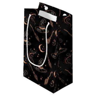 PETIT SAC CADEAU NOIR AVEC CHAPEAU DE SORCIÈRES D'HALLOWEEN EN CUIV