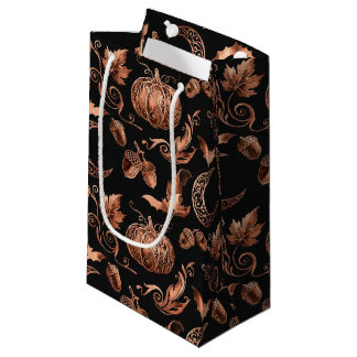PETIT SAC CADEAU NOIR AVEC CITROUILLES DE HALLOWEEN EN CUIVRE & GLA