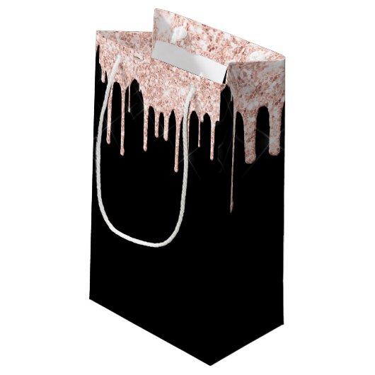 Petit Sac Cadeau Noir avec Parties scintillant d'or rose vif - Mono (Dos Angle)