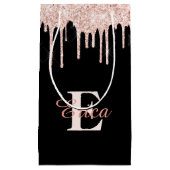 Petit Sac Cadeau Noir avec Parties scintillant d'or rose vif - Mono (Devant)