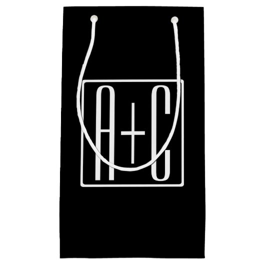 Petit Sac Cadeau Noir & Blanc | Initiales de couple (Devant)