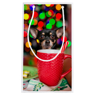Petit Sac Cadeau Noir et tan Chihuahua Noël