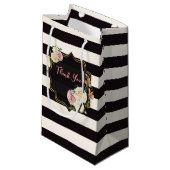 Petit Sac Cadeau Noir, ivoire, or floral, rayé (Devant Angle)