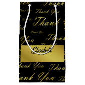 Petit Sac Cadeau noir, or, argent, merci + vous, fleurs, floral, (Devant)