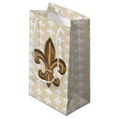 Petit Sac Cadeau Nola Gold & White French Fleur De Lis (Devant Angle)