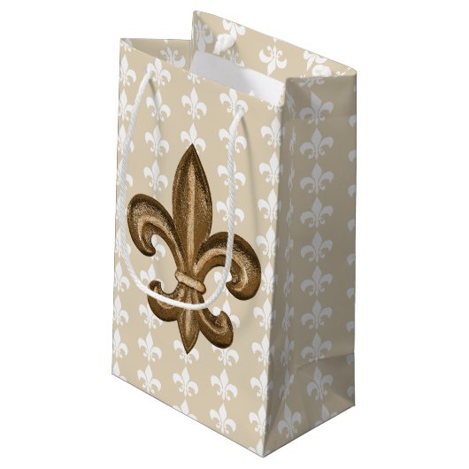Petit Sac Cadeau Nola Gold & White French Fleur De Lis (Dos Angle)