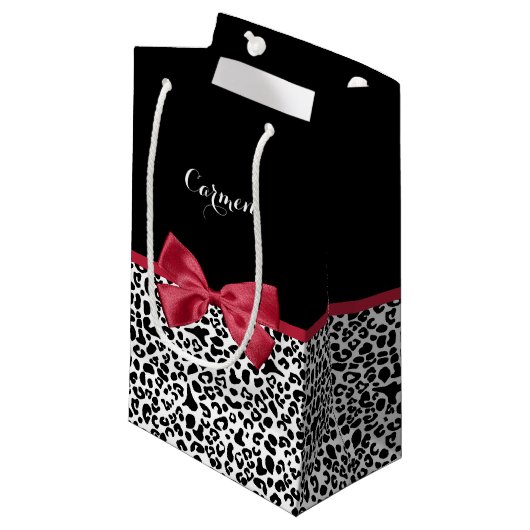 Petit Sac Cadeau Nom Arc-en-Ciel Rouge Léopard (Devant Angle)