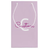 Petit Sac Cadeau Nom de script & monogramme | Magenta & Violet clai (Dos)