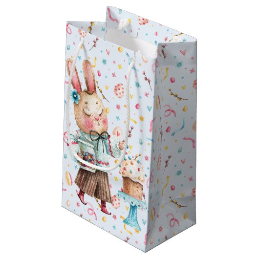 Petit Sac Cadeau Nom du script Aquarelle Bunny Motif de Pâques (Dos Angle)