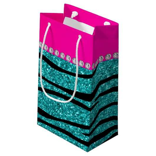Petit Sac Cadeau Nom gymnaste turquoise parties scintillant zèbre r (Dos Angle)