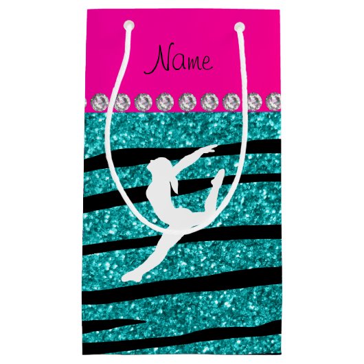 Petit Sac Cadeau Nom gymnaste turquoise parties scintillant zèbre r (Devant)