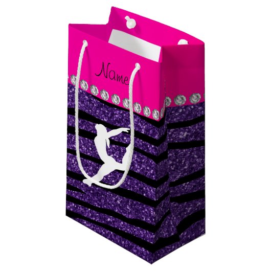 Petit Sac Cadeau Nom gymnaste violet parties scintillant zèbre rayu (Devant Angle)