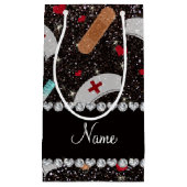 Petit Sac Cadeau Nom personnalisé noir parties scintillant infirmiè (Devant)