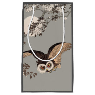 Petit Sac Cadeau Nuit Japonaise Chouette Lune Bois Coupe Flying Nig