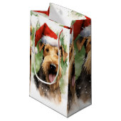 Petit Sac Cadeau OEuvre de peinture de Noël Airedale Terrier (Devant Angle)