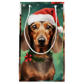 Petit Sac Cadeau OEuvre de peinture de Noël de Dachshund (Devant)