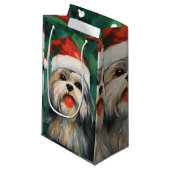 Petit Sac Cadeau OEuvre de peinture de Noël Lhasa Apso (Devant Angle)