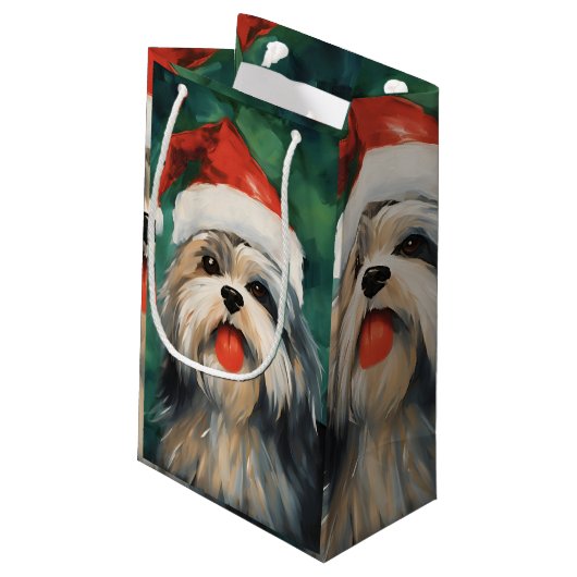 Petit Sac Cadeau OEuvre de peinture de Noël Lhasa Apso (Dos Angle)