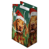 Petit Sac Cadeau OEuvre de peinture de Noël Vizsla (Dos Angle)